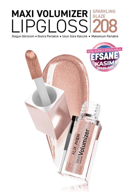 Maxivolumizer Lipgloss 208 - Sparkling Glaze - Kalıcı ve Nemlendirici Ruj - Dolgunlaştırıcı Etki