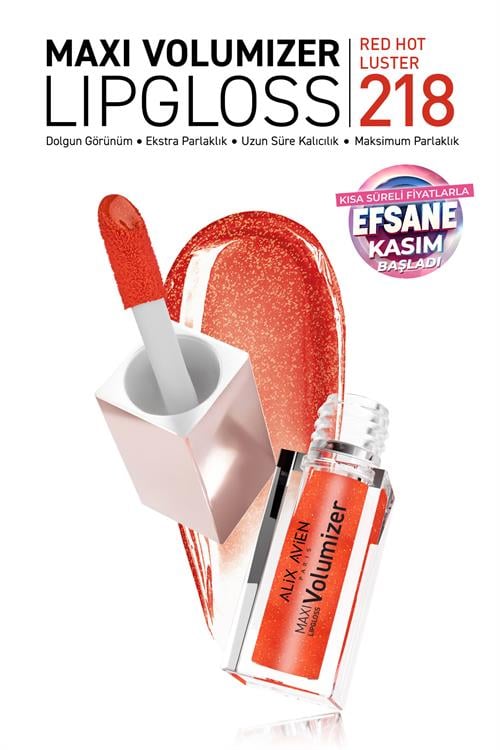 Maxivolumizer Lipgloss 218 - Red Hot Luster - Kalıcı ve Nemlendirici Ruj - Dolgunlaştırıcı Etki