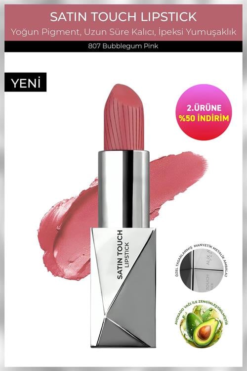 Uzun Süre Kalıcı Nemlendirici Pürüzsüz Etkili Yarı Mat Ruj - Satin Touch Lipstick 807 Bubblegum Pink