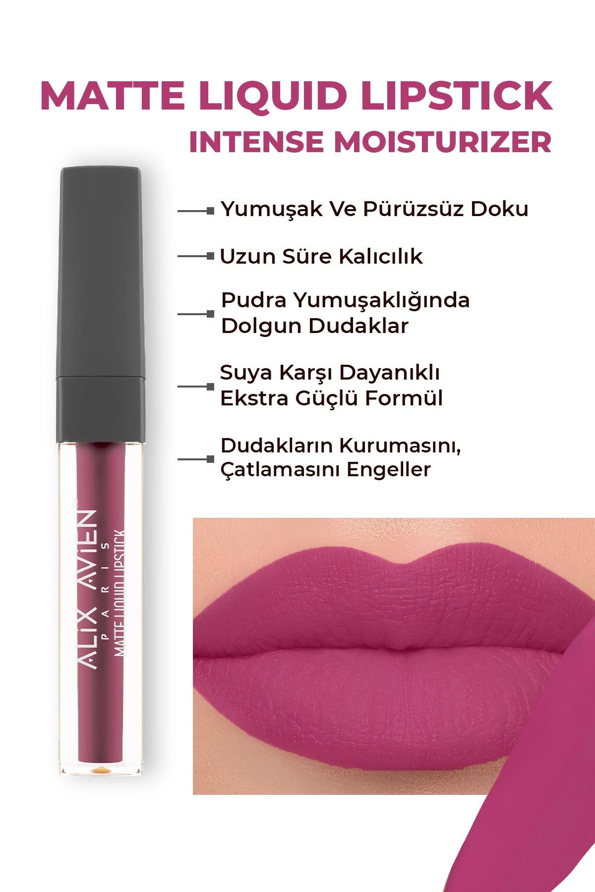 Uzun Sure Kal c Kadifemsi Kuruma Yapmayan Mat Likit Ruj Matte Liquid Lipstick 518 Burgundy