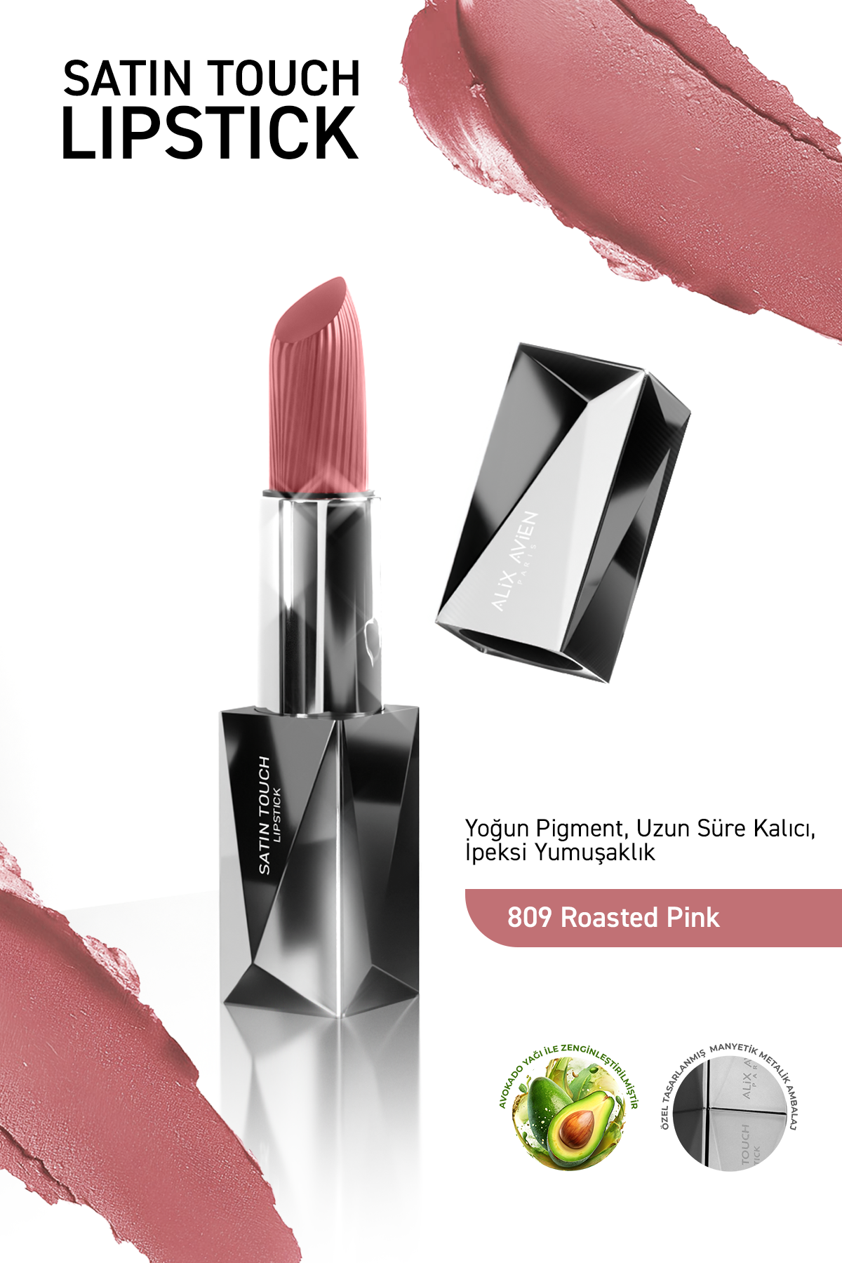 Happy pureローズ^ - ^ Uzun Süre Kalıcı Nemlendirici Pürüzsüz Etkili Yarı Mat Ruj - Satin