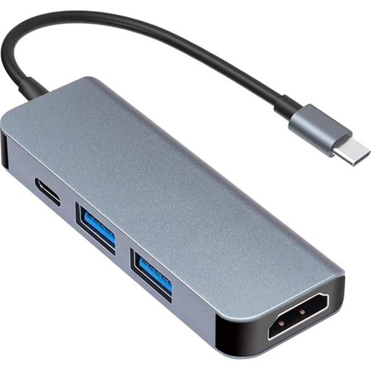 Techstorm TSCX04 4in1 Type-C to HDMI (4K@30Hz)+USB3.0*2+65W PD Adaptör