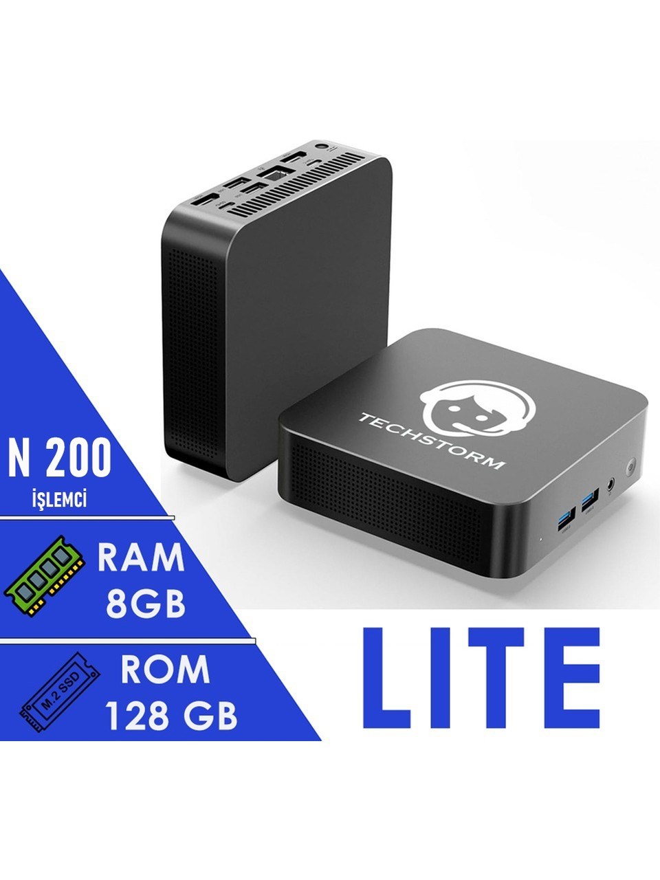 Techstorm Twister Lite Intel N200 Işlemci 8 GB Ram 128 GB Depolama Freedos Mini Masaüstü Bilgisaya
