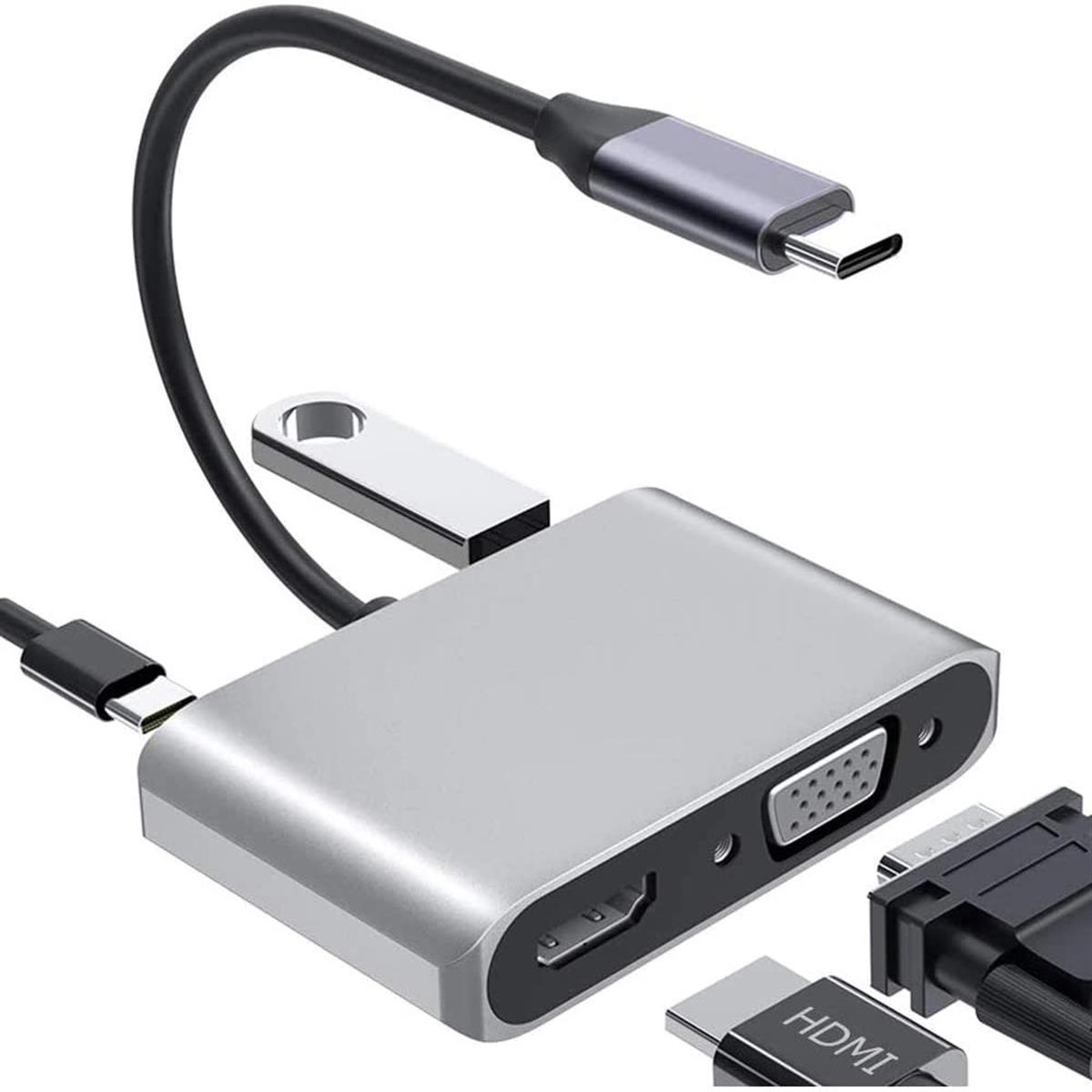 Techstorm Type-C To Hub Pd HDMI+VGA+USB 4in1 Dönüştürücü Adaptör