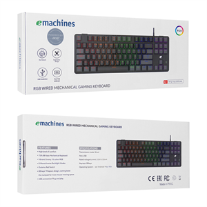 ACER eMachines, EAK87, Siyah/Gri, USB Kablolu, RGB Backlight, RED Switch, Mekanik, Türkçe Q, 87 Tuşlu, Gaming Klavye