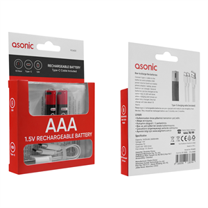 ASONIC PL1400, AA, Şarjlı Pil, 1.5Volt, 1400mAh/2600mwh, Type-C ile Kolay Şarj,  2 li Paket (USB To Type-C Kablo Hediye)