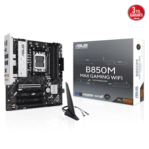 ASUS B850M MAX GAMING WIFI, 4xDDR5, 3x M2, HDMI, DP, Type-C, Wi-Fi 6, Bluetooth v5.4, AM5 Soket GAMING Anakart