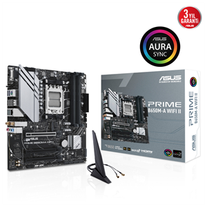 ASUS PRIME B650M-A WIFI II, 4xDDR5, 2x M.2, D-SUB, HDMI, DP, Wi-Fi 6, Bluetooth v5.2, AM5 Soket GAMING Anakart