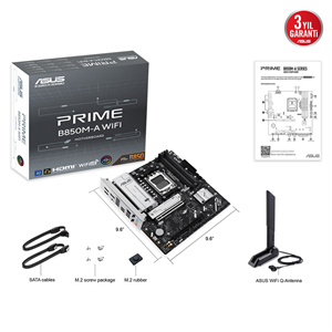 ASUS PRIME B850M-A WIFI, 4xDDR5, 3xM.2, 2xDP, HDMI, Type-C, Wi-Fi 6, Bluetooth 5.3, AM5 Soket Anakart