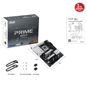 ASUS PRIME X870-P, 4xDDR5, 4xM.2, HDMI, DP, Type-C, AM5 Soket GAMING Anakart