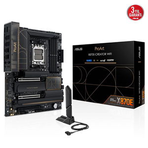 ASUS PROART X870E-CREATOR WIFI, 4xDDR5, 4xM.2, HDMI, DP, Type-C, PCIe 5.0, Wi-Fi 7, Bluetooth v5.4, AM5 Soket GAMING Anakart