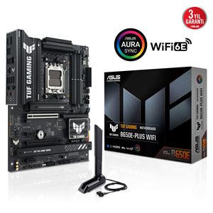 ASUS TUF GAMING B650E-PLUS WIFI, 4xDDR5, 3xM.2, DP, HDMI, Type-C, Wi-Fi 6E, Bluetooth v5.3, AM5 Soket Gaming Anakart