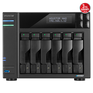 ASUSTOR AS6706T, 8Gb DDR4 Ram, 6 Yuvalı (6x22TB Destek), 4xM.2, PCI-e, 2x2.5GbE Network, 3xUSB 3.2, Tower NAS (Yedekleme) Cihazı