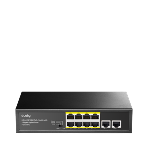 CUDY FS1010PG 10 Port Mbit 8 Port PoE+ 120W 2xGbit Uplink Desktop Yönetilemez Metal Kasa Switch