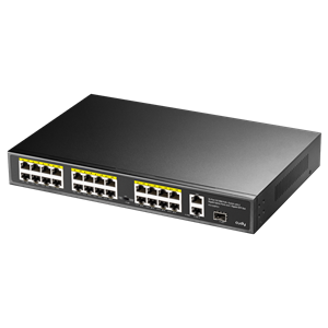 CUDY FS1026PS1 26 Port Mbit 24 Port PoE+ 300W 2xGbit+1xSFP Uplink Rackmount Yönetilemez Metal Kasa Switch