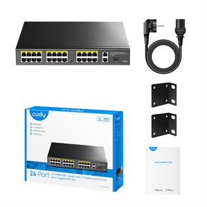 CUDY FS1026PS1 26 Port Mbit 24 Port PoE+ 300W 2xGbit+1xSFP Uplink Rackmount Yönetilemez Metal Kasa Switch