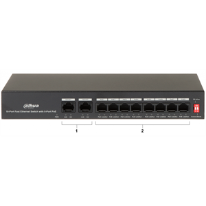 DAHUA PFS3010-8ET-65, 8 Port, MegaBit, PoE 65W, 2 Port Uplink, Yönetilemez, Masaüstü Switch