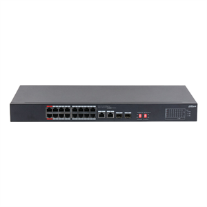 DAHUA S3218-16ET-135, 16 Port, Megabit, PoE 135W, 2 Port GigaBit Uplink, 2 Port GigaBit SFP, Longe Range 250Mt, Yönetilemez, Rack Mount Switch