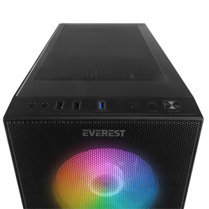 EVEREST FACED-V5, Mesh, 600W, 4x12cm Sabit Rainbow Fan, Temperli Cam Yan Panel, ATX, GAMING KASA