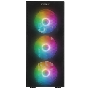 EVEREST FACED-V5, Mesh, 600W, 4x12cm Sabit Rainbow Fan, Temperli Cam Yan Panel, ATX, GAMING KASA