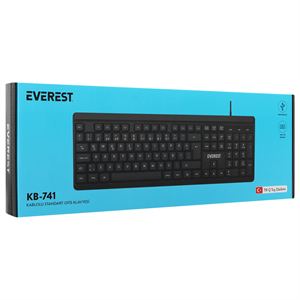 EVEREST KB-741, USB Kablolu, Türkçe Q,  2 metre Bakır Kablolu, Standart Klavye (Siyah)