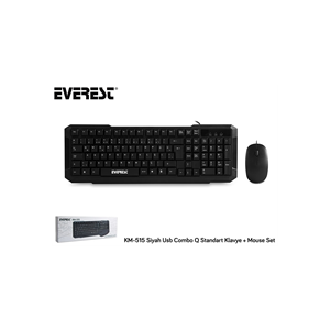 EVEREST KM-515, Siyah, Türkçe Q, USB Kablolu, Klavye Mouse Set