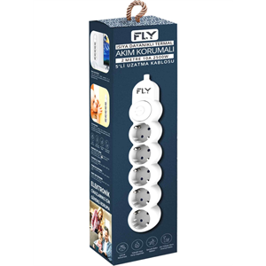 FLY 3394-01, 5 Soket, Akım Korumalı Priz, 2.1A, Anahtarlı, 2Mt Kablo, (Beyaz)