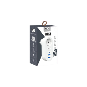 FLY 3400-01, 1 Soket, 2 USB, 1 Type-C, Akım Korumalı Priz, 2.1A, (Beyaz)