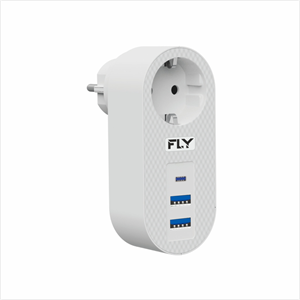 FLY 3400-01, 1 Soket, 2 USB, 1 Type-C, Akım Korumalı Priz, 2.1A, (Beyaz)