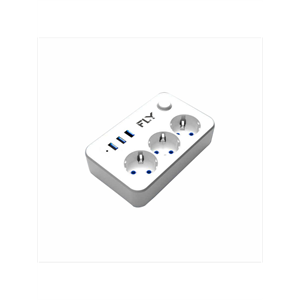 FLY 3406-01, 3 Soket, 3 USB, Akım Korumalı Priz, 2.1A, Anahtarlı, 2Mt Kablo, (Beyaz)