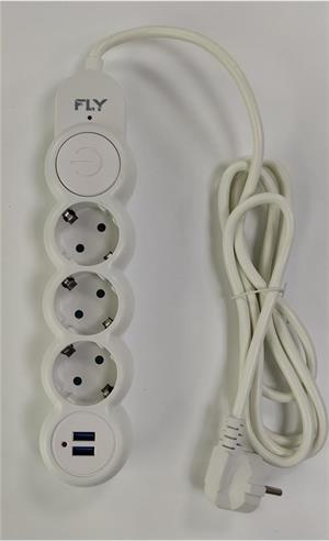 Fly 3393-01 3lü 2mt 2.1A Anahtarlı 2Usb Şarj Çıkışlı Akım Korumalı 2500w