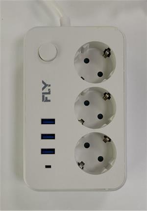Fly 3406-01 3lü Anahtarlı 2.1A 3Usb Şarj Çıkışı 2mt Anahtarlı  Akım Korumalı Priz Çocuk Koruması