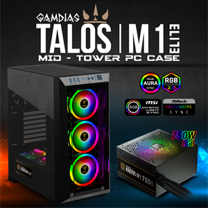 GAMDIAS TALOS M1 Elite, 750W, 80+ Bronze, Tempered Glass, ARGB, ATX GAMING KASA