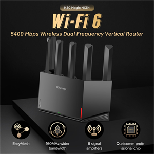 H3C Magic NX54, Dual Band, WiFi 6, 5400Mbps, 4Port GigaBit, 6ad Anten, Masaüstü, Router, Access Point