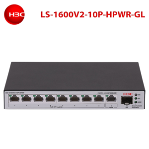 H3C S1600V2-10P-HPWR, 8 Port, GigaBit, PoE 125W, L2, 1 Port GigaBit Uplink, 1 Port GigaBit SFP, Web Yönetilebilir, Masaüstü Switch