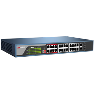 HIKVISION DS-3E0326P-E/M(B), 24 Port, MegaBit, PoE 250W, 1 Port GigaBit Uplink, 1 Port GigaBit SFP, Yönetilemez, Rack Mount Switch