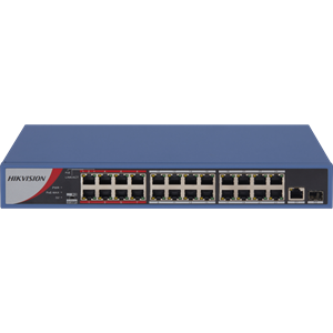 HIKVISION DS-3E0326P-E/M(B), 24 Port, MegaBit, PoE 250W, 1 Port GigaBit Uplink, 1 Port GigaBit SFP, Yönetilemez, Rack Mount Switch