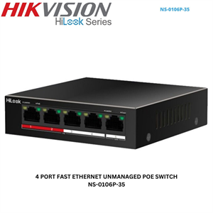 HILOOK NS-0106P-35(B), 4 Port, Megabit, PoE 60W, 2 Port Megabit Uplink, Long Range 250Metre, Yönetilemez, Masaüstü Switch