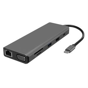 Hytech HY-USBC32 4K-2K Ultra HD Gri Metal 5x USB2.0-USB3.0 100M RJ45 PD, TypeC Data, ö