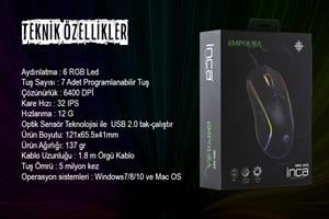 INCA IMG-343 USB 6400dpi siyah RGB Optik Oyuncu Mouse