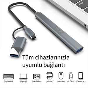 INCA IUTP-06T USB 3.0 & Type-C 3.1 1 X USB 3.0 +2 X USB+Type-c PD100W 2.0 Aluminyum Kasa