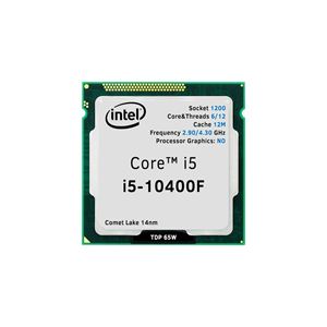 INTEL i5-10400F 6 Core, 2.9Ghz, 12Mb, 65W, LGA1200, 10.Nesil, TRAY, (Dahili Grafik YOK, Fan YOK)