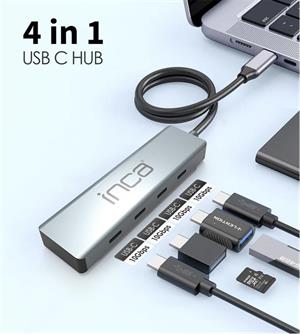 Inca ITPT-4TX 4 Port Type-C 3.1 Veri ile3.1 10 Gbps Type-C Çoklayıcı Kablo uzunluğu 15cm