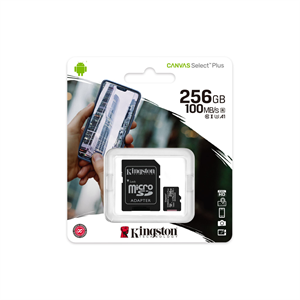 KINGSTON SDCS2/256GB, CANVAS, V30, CL10, 100Mb/s, MicroSD Kart Bellek (SD Adaptörlü)