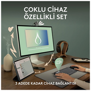 LOGITECH Pebble 2 Combo, Grafit, 920-012245, Bluetooth, Türkçe, Q, Multimedya, Mini Klavye Mouse Set