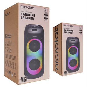 MICROLAB M61, 80W, Taşınabilir, BT/USB/AUX/TF/TWS, RGB Işıklı, 2400mAh Batarya, 2adet VHF Mikrofon, Karaoke/Parti, Bluetooth Speaker,