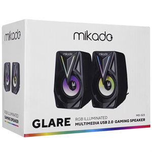 MIKADO MD-S23 GLARE, 6W, 1+1, Masaüstü, RGB Aydınlatma, USB, Siyah Kasa, Speaker