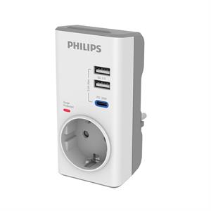PHILIPS CHP8010W/10 380J TEKLİ / 1xUSB-C/2xUSB-A AKIM KORUMALI PRİZ