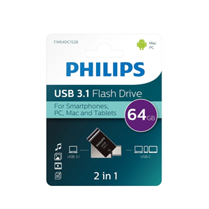 PHILIPS FM64DC152B, 64GB, USB 3.1 ve Type-C, İkisi Bir Arada, Gece Siyahı, Flash Disk