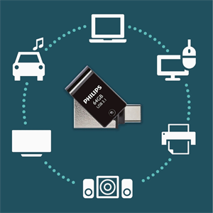 PHILIPS FM64DC152B, 64GB, USB 3.1 ve Type-C, İkisi Bir Arada, Gece Siyahı, Flash Disk